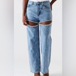 Ultra High Rise Wide Leg Rhinestone Stretch Jean